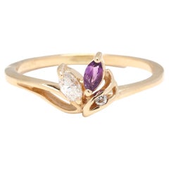 Marquise Amethyst Diamond Stackable Ring, 14KT Yellow Gold, Ring Size 4.75