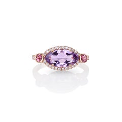 Marquise Amethyst Ring in 18kt Rose Gold with Pink Sapphires and Diamonds Halo