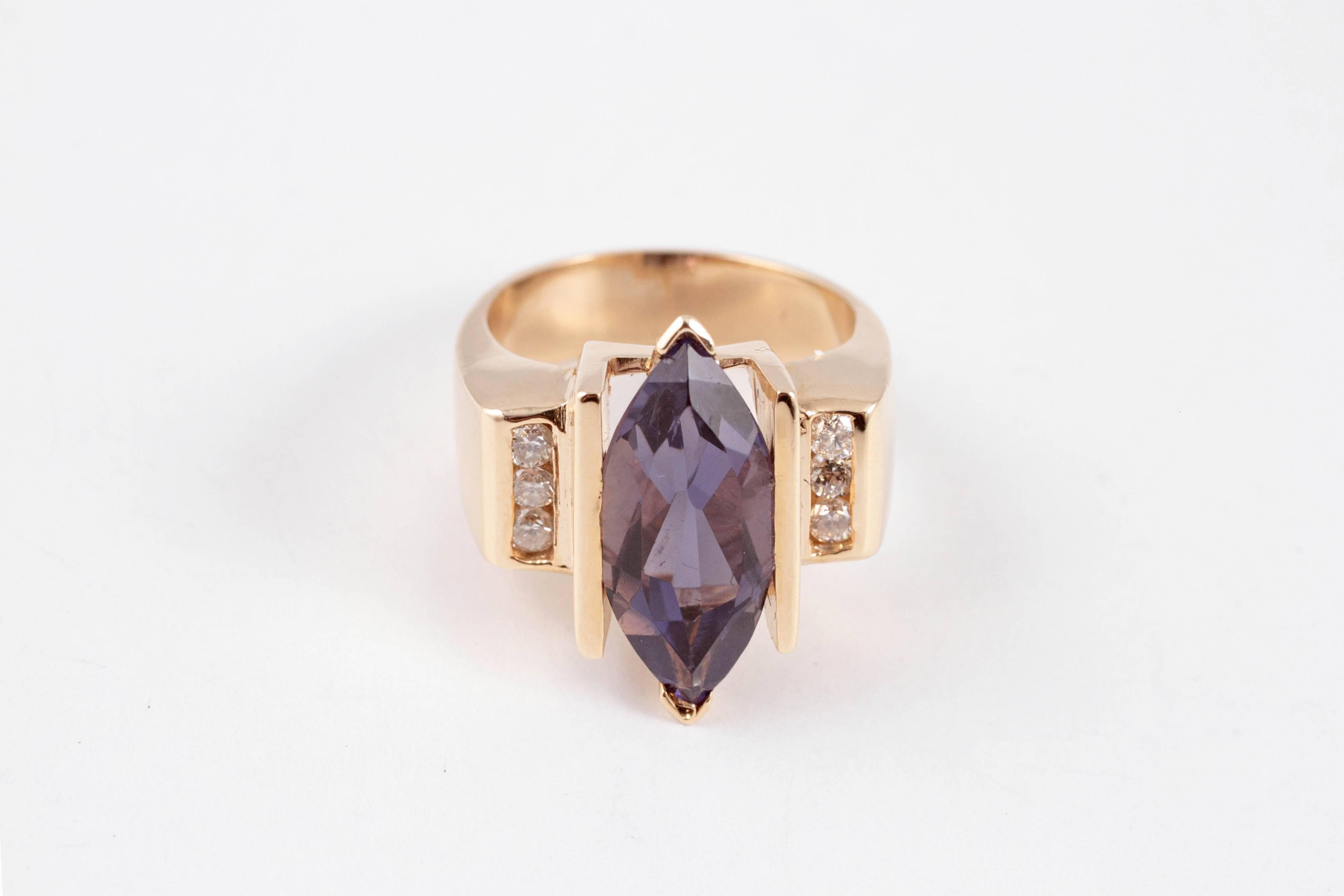 Marquise Amethyst Yellow Gold Diamond Ring 1