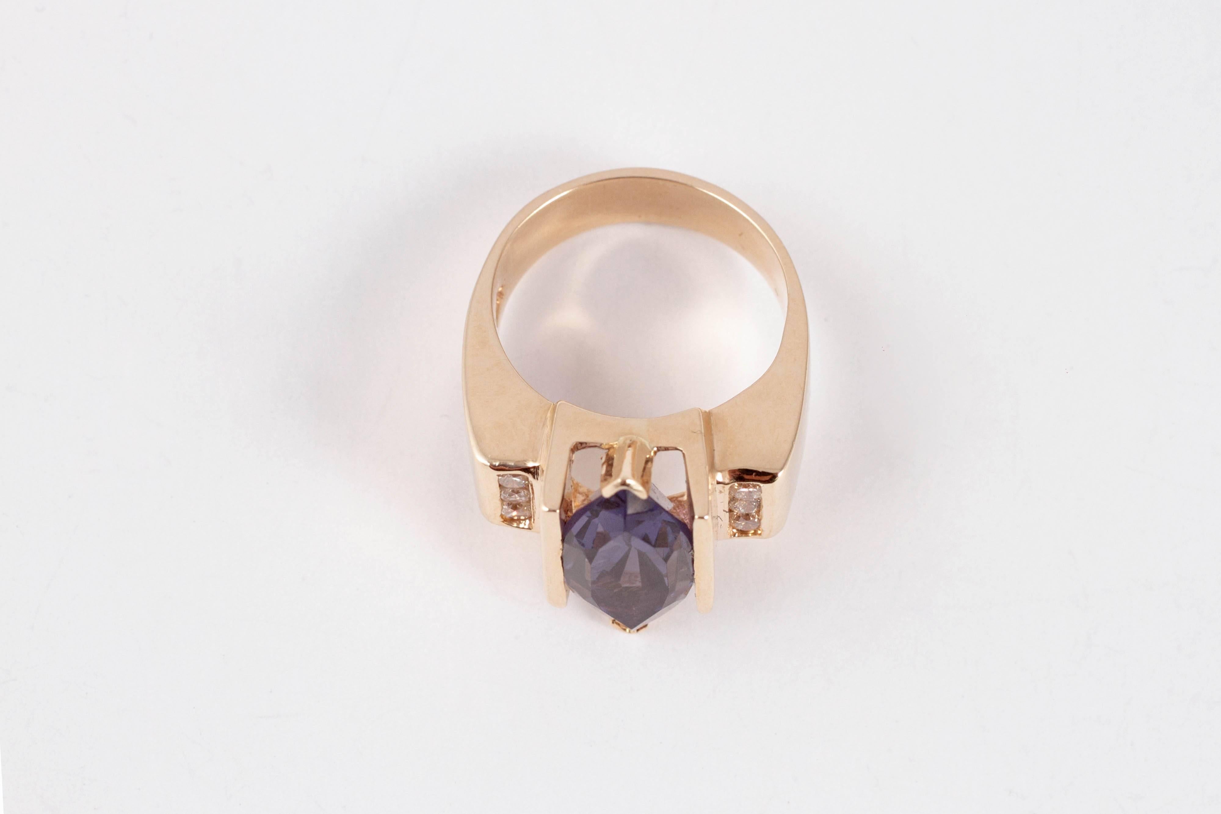 Marquise Amethyst Yellow Gold Diamond Ring 4