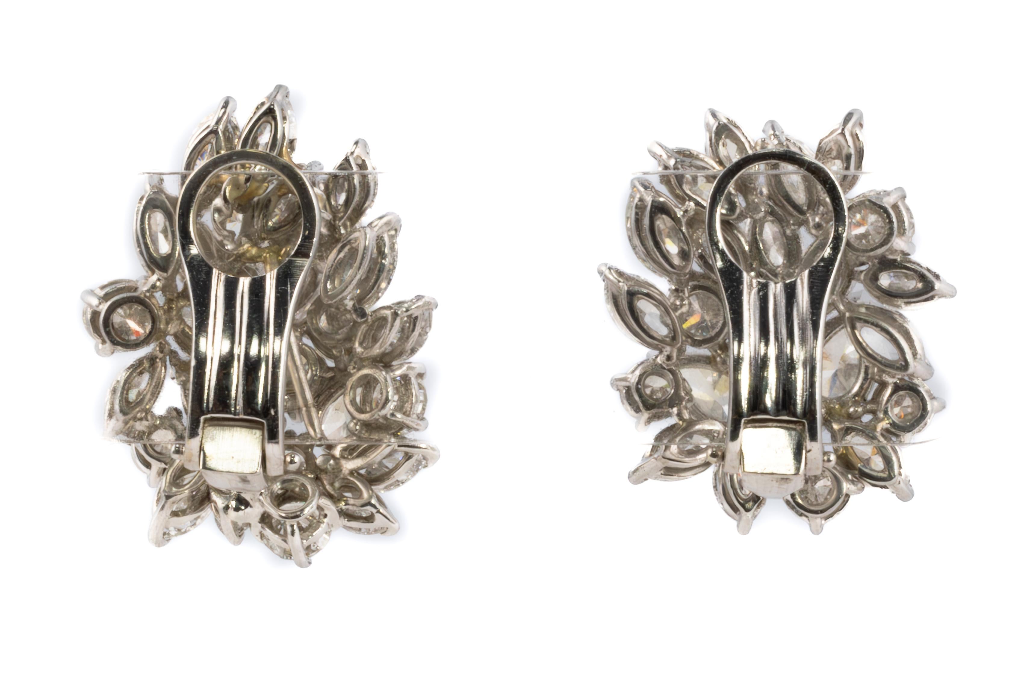 Retro Marquise and Brilliant Diamond Cluster Earrings in White Gold For Sale