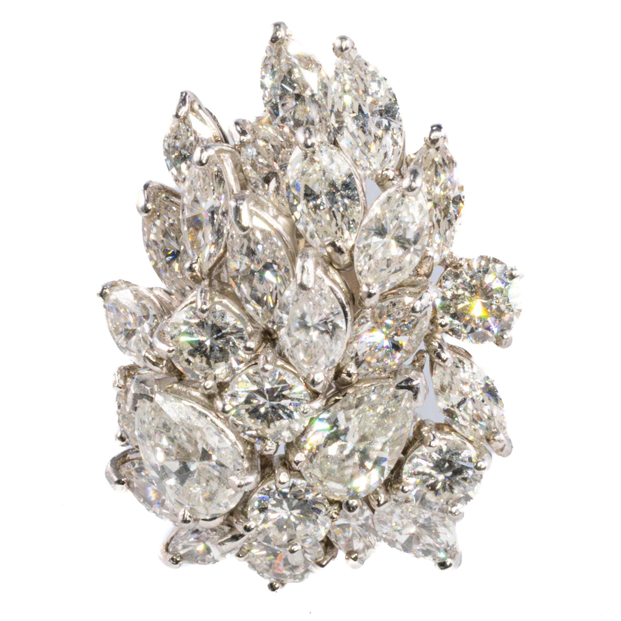 Marquise Cut Marquise and Brilliant Diamond Cluster Earrings in White Gold For Sale