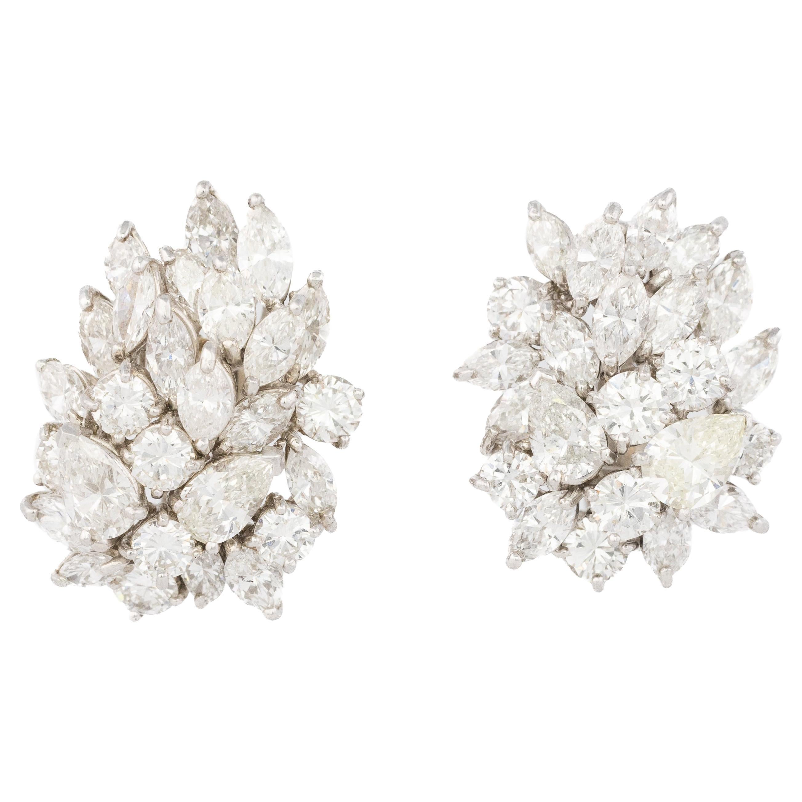 Pendientes Racimo de Diamantes Marquesa y Brillantes en Oro Blanco