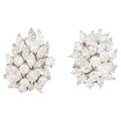 Marquise und Brillant-Diamant-Cluster-Ohrringe aus Weißgold