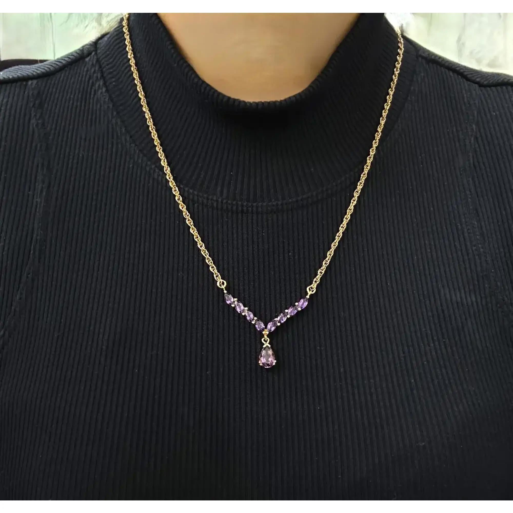 Collana a goccia con ametista taglio marquise e pera in argento 925 3,00Cttw In condizioni ottime in vendita a New York, NY