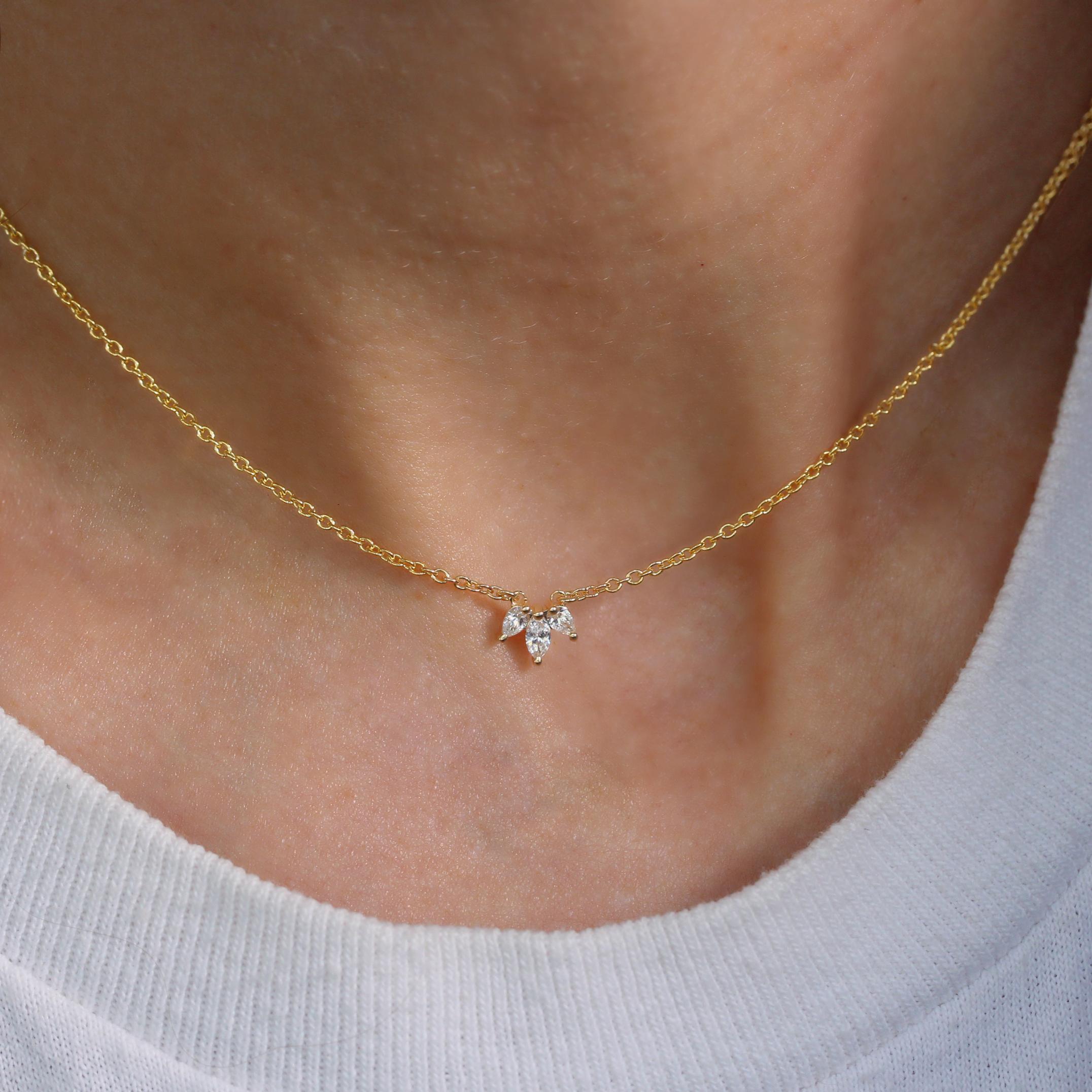 Art Deco Marquise and Pear Diamonds Minimal Dainty Unique Necklace - Jenny For Sale