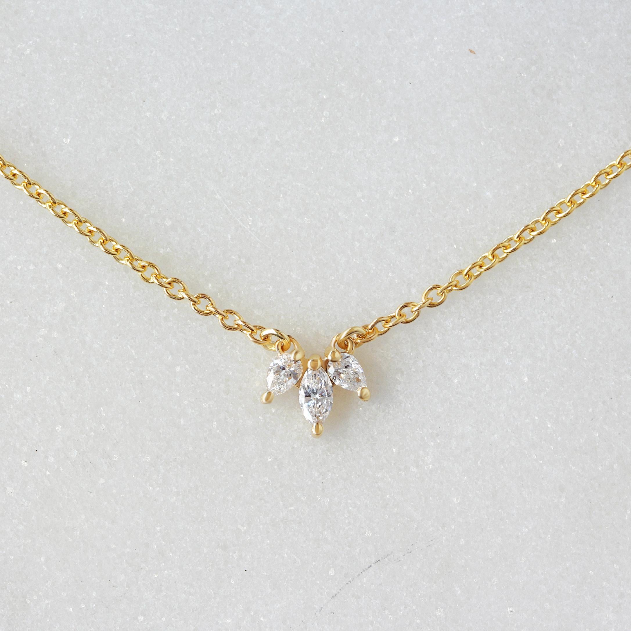 Women's Marquise and Pear Diamonds Minimal Dainty Unique Necklace - Jenny For Sale
