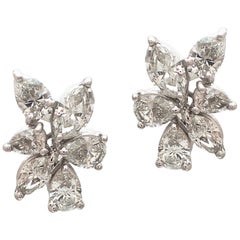 Marquise and Pear Shape Diamond Cluster Earrings in Platinum
