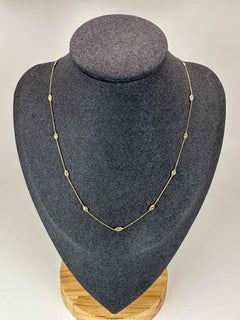 Marquise and Pear Shape Diamond Station Dainty Necklace 18k Yellow Gold R4061