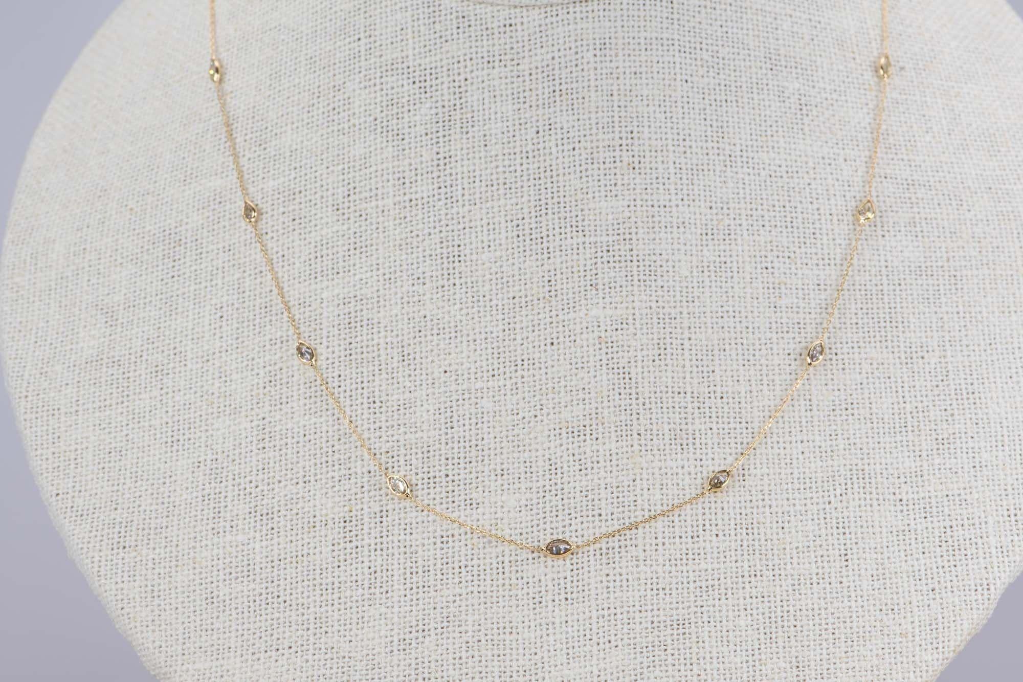 Marquise- und birnenförmige Diamant-Halskette 18k Gelbgold R4061 für Damen oder Herren im Angebot