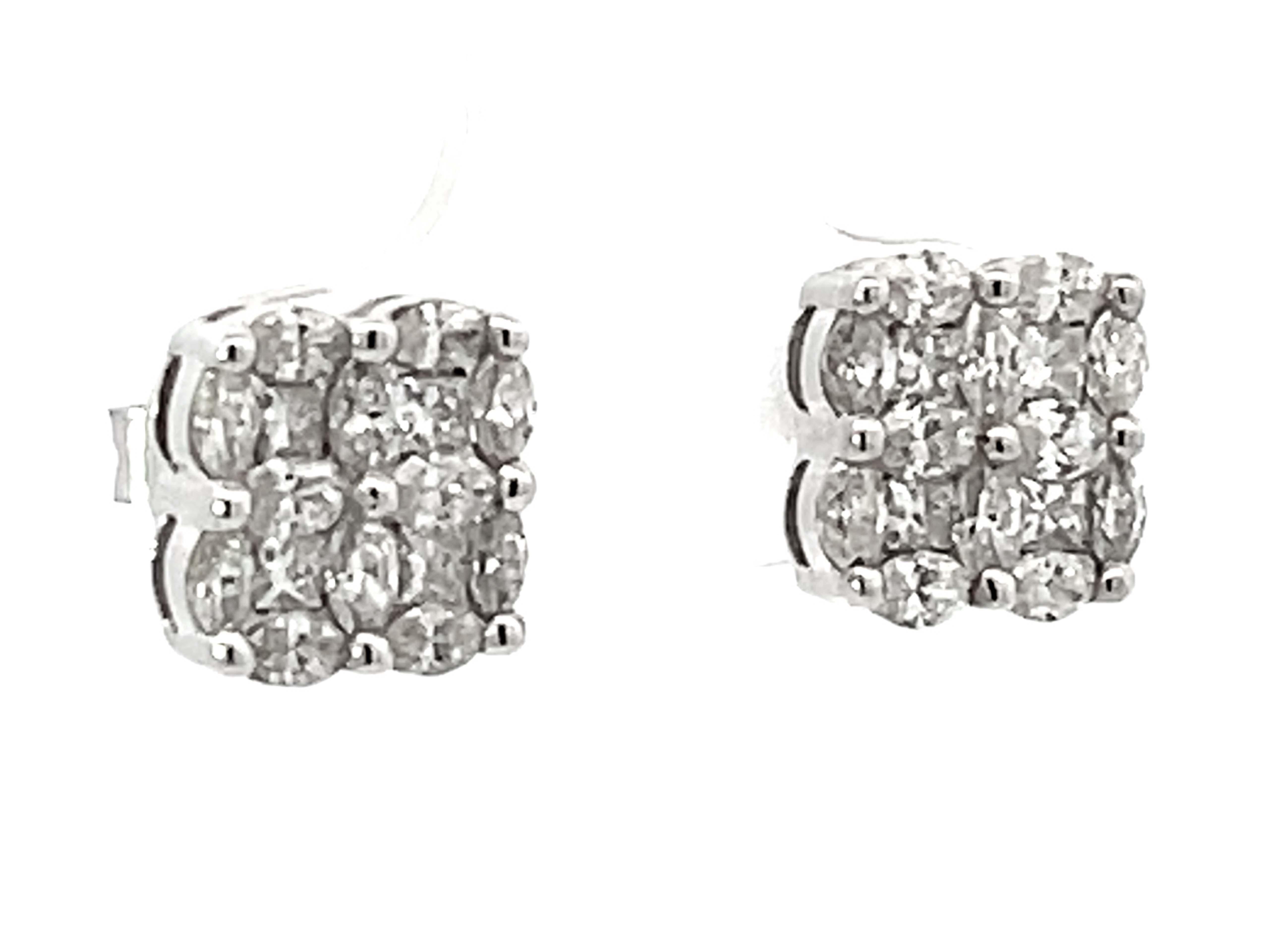 Modern Marquise and Princess Cut Diamond Stud Earrings 18k White Gold For Sale