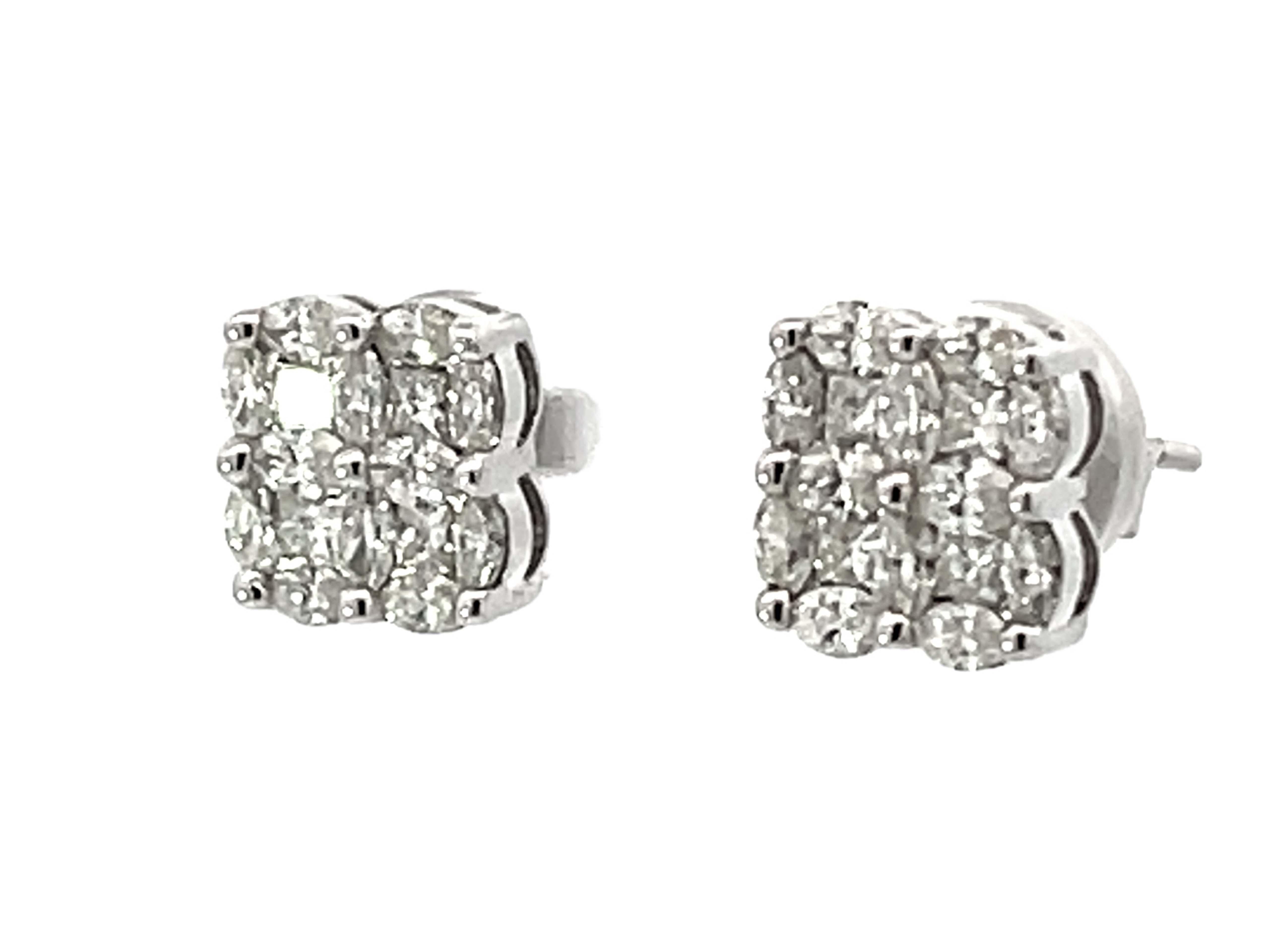 Marquise Cut Marquise and Princess Cut Diamond Stud Earrings 18k White Gold For Sale