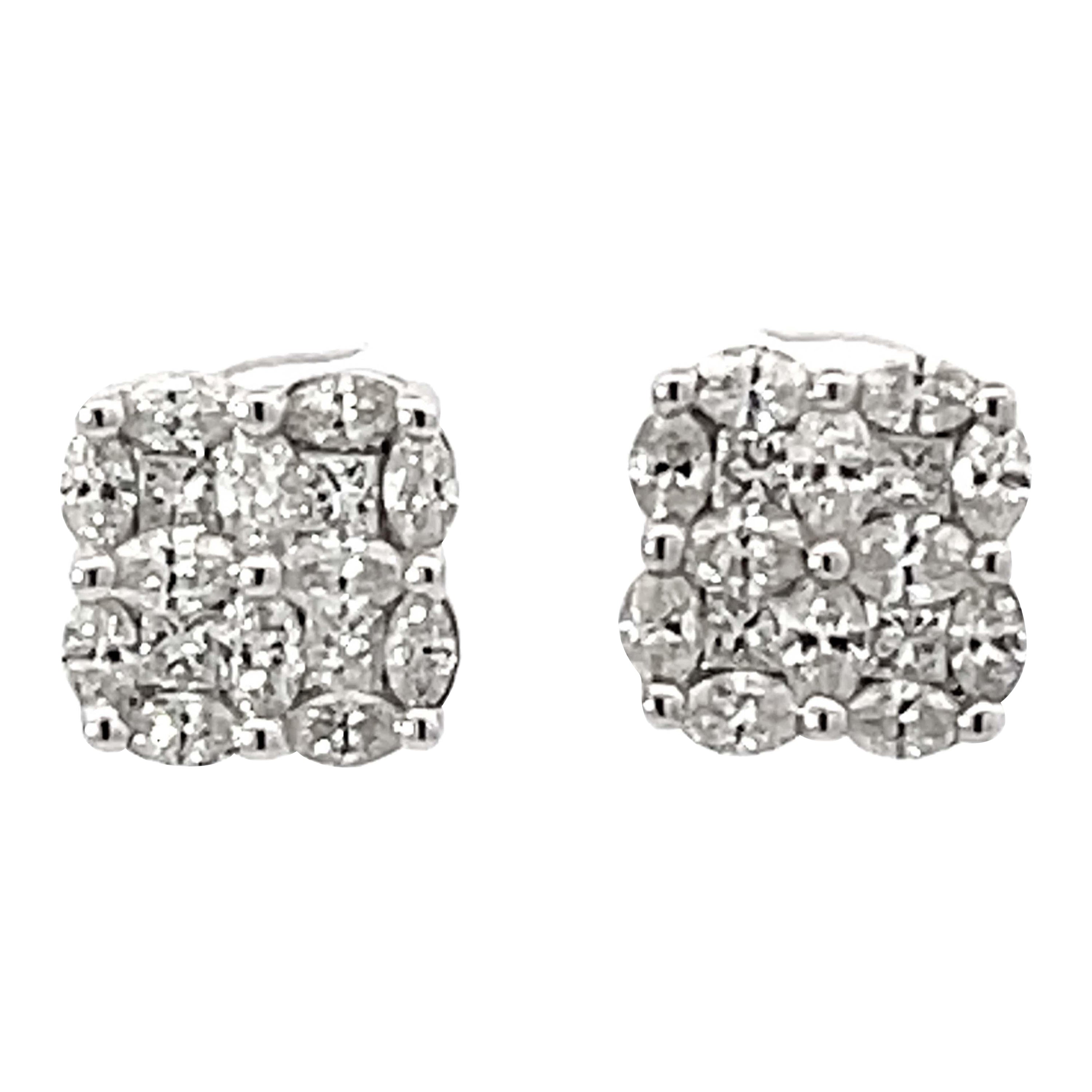 Orecchini con diamante taglio marquise e principessa in oro bianco 18 carati