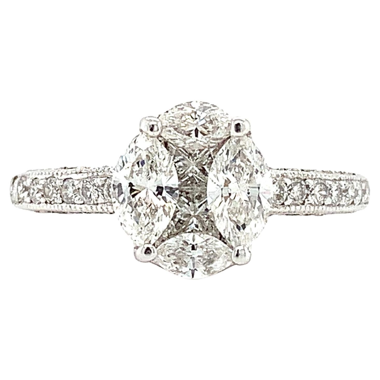 Marquise and princess diamond engagement ring 18k white gold