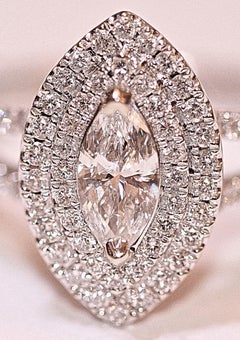 Marquise and Round Diamond Ring White Gold Engagement Right Hand Fashion Ring