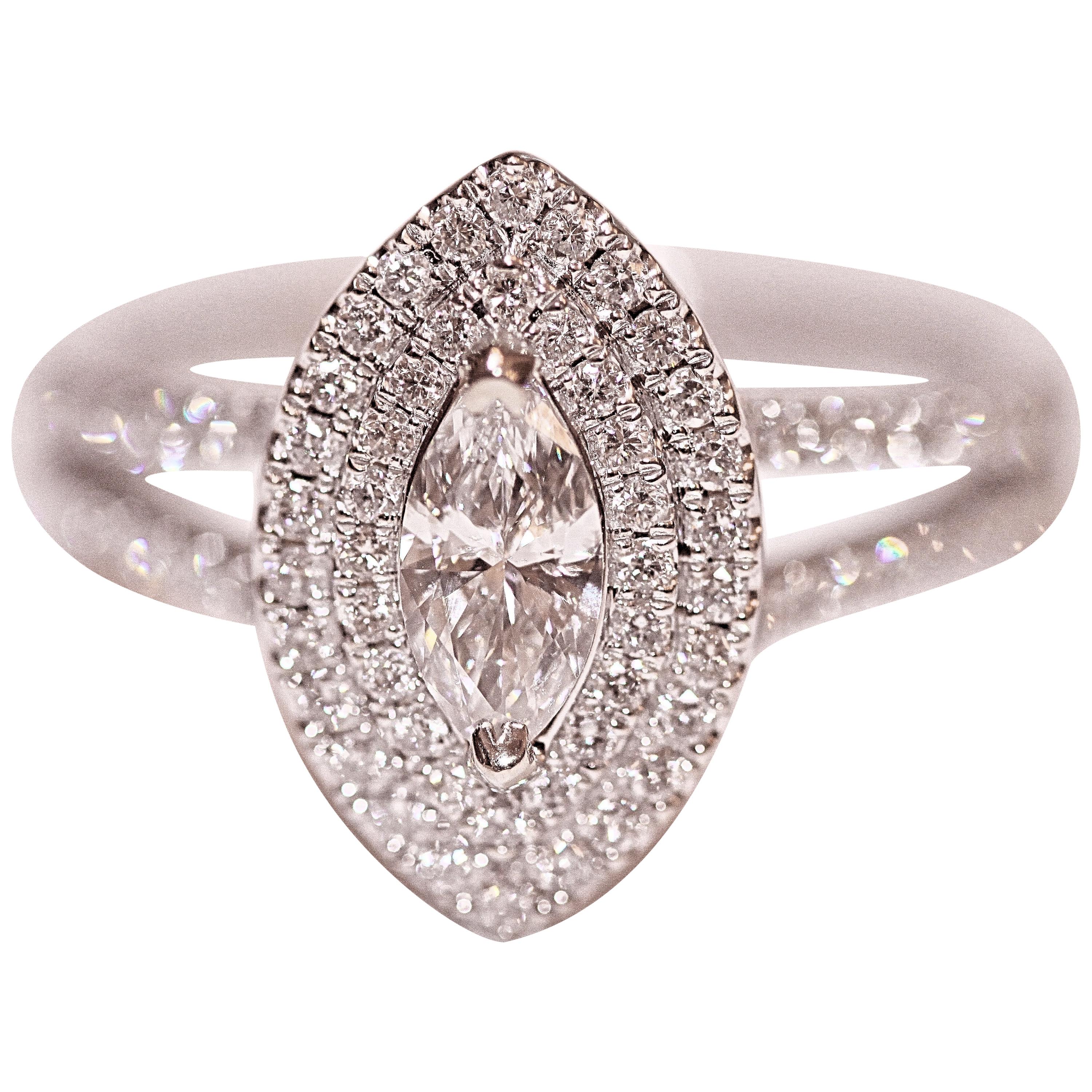 Marquise and Round Diamond Ring White Gold Engagement Right Hand Fashion Ring For Sale