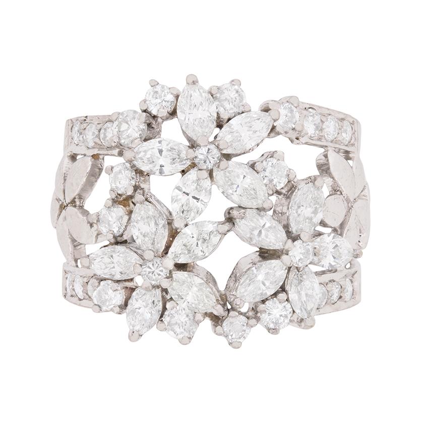 Marquise and Round Brilliant Diamond Cluster Ring