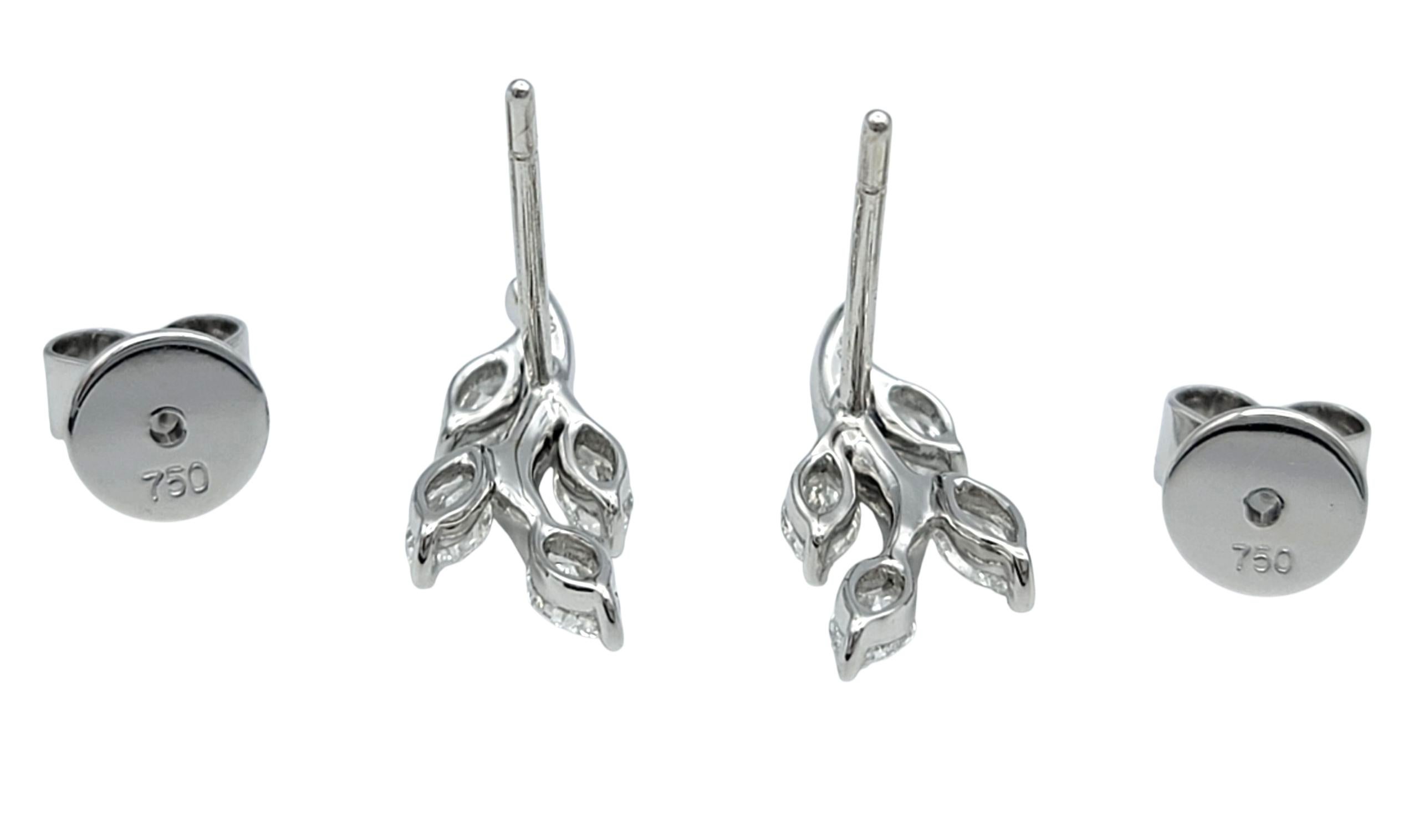 Pendientes de oro blanco de 18 quilates con motivo de hoja de diamantes talla marquesa y redonda Corte marquesa en venta