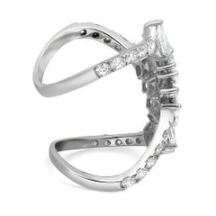 Anello da cocktail lungo con diamanti taglio marquise e rotondo in oro bianco 18 carati 5Cttw Misura 6