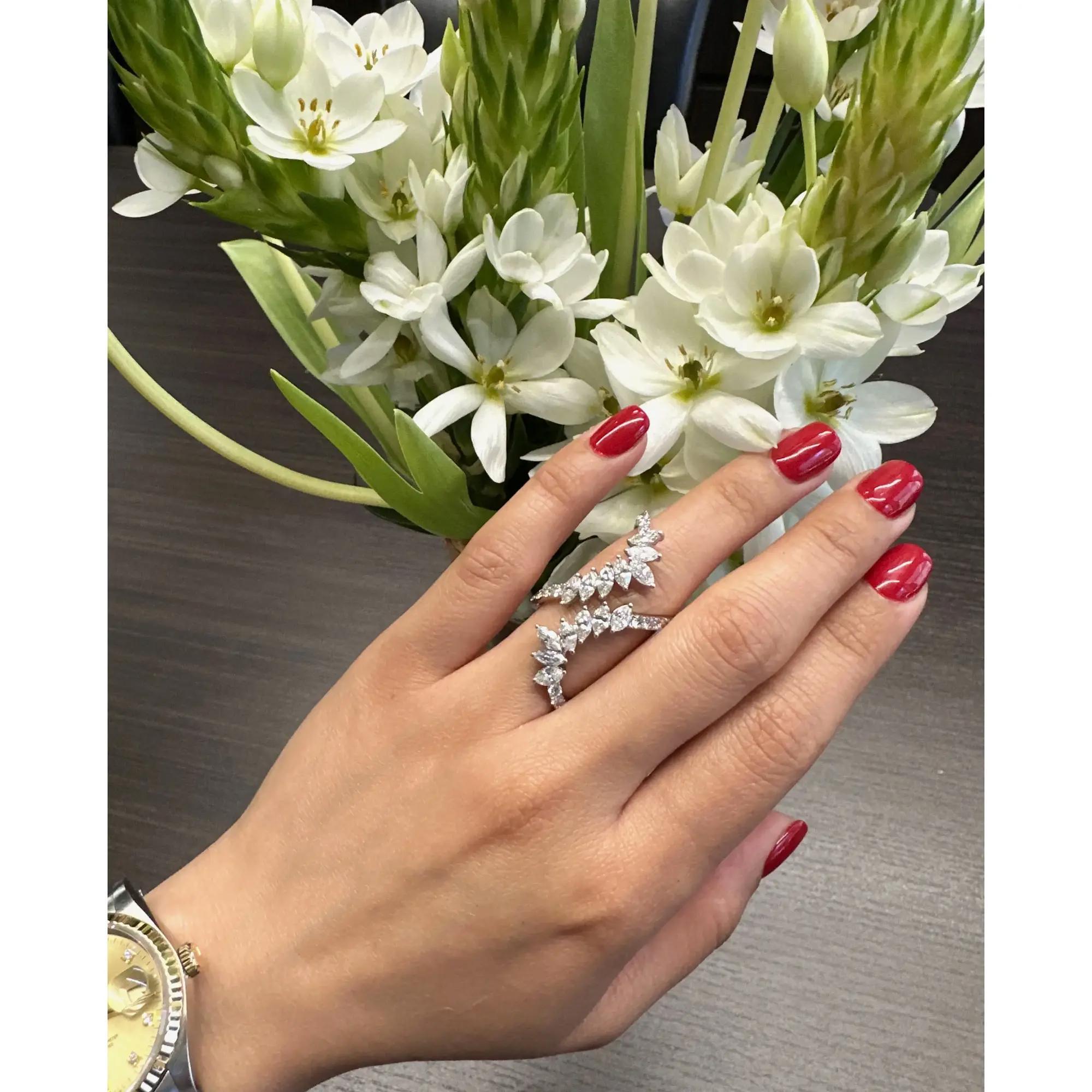 Marquise And Round Cut Diamond Long Cocktail Ring 18K White Gold 5Cttw Size 6 In New Condition For Sale In New York, NY