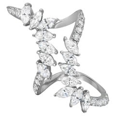 Marquise And Round Cut Diamond Long Cocktail Ring 18K White Gold 5Cttw Size 6
