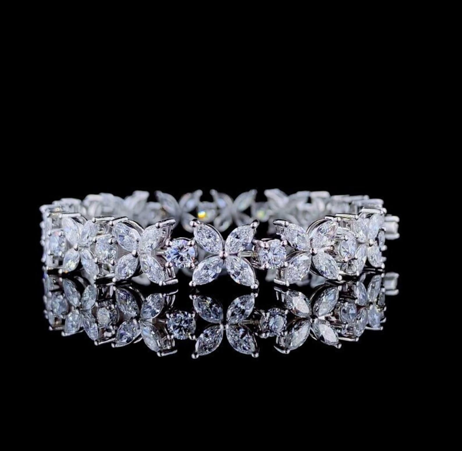 Marquise und Runde Cut Moissanite Armband 925 Sterling Silber Blume Armband. 3