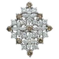 Marquise and Round Cut White and Brown Diamond Cocktail Ring 18 Karat White Gold