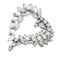 Marquise & Round Cut Diamond Open Heart Brooch / Pendant in 14 Karat White Gold