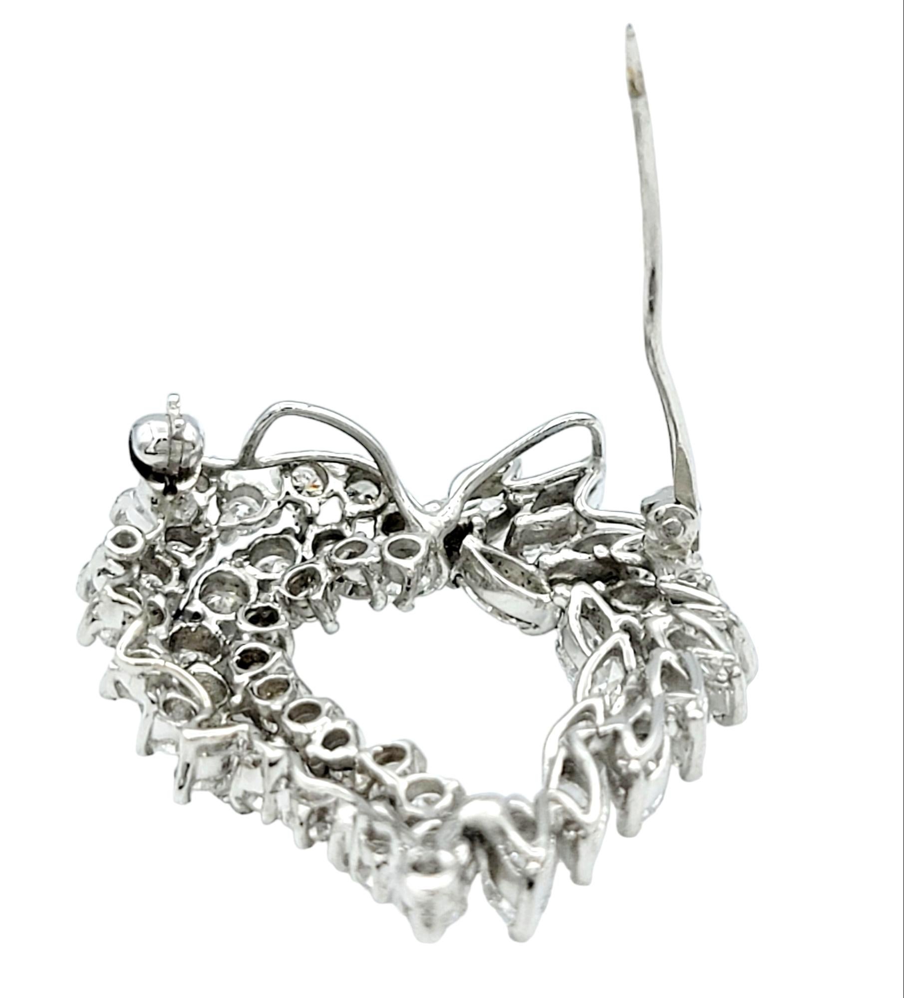 Marquise Cut Marquise and Round Diamond Open Heart Brooch / Pendant in 14 Karat White Gold For Sale
