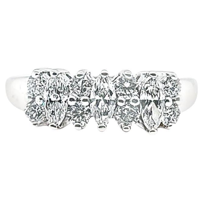 Marquise and Round Diamond Ring in White Gold For Sale