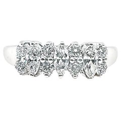 Retro Marquise and Round Diamond Ring in White Gold