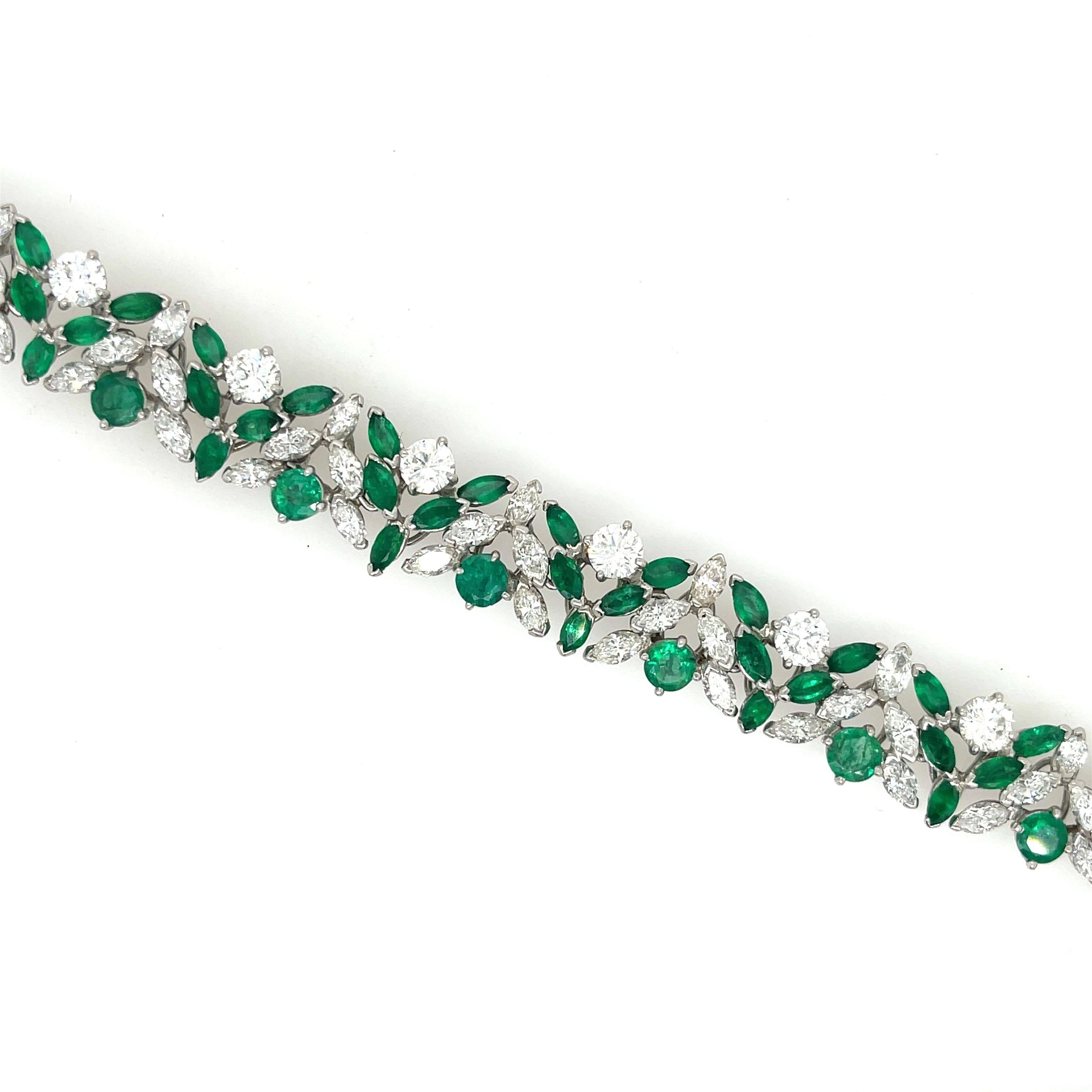Marquise Cut Marquise and Round Emerald Diamond Bracelet Platinum