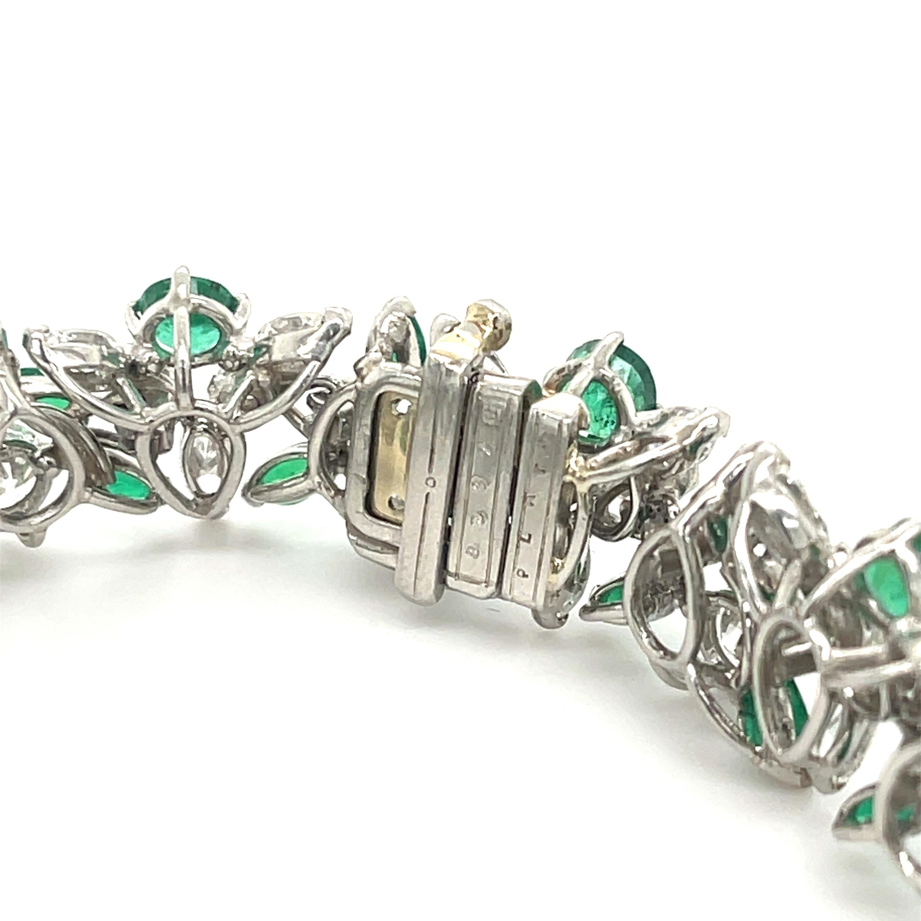 Marquise and Round Emerald Diamond Bracelet Platinum In Good Condition In Dallas, TX
