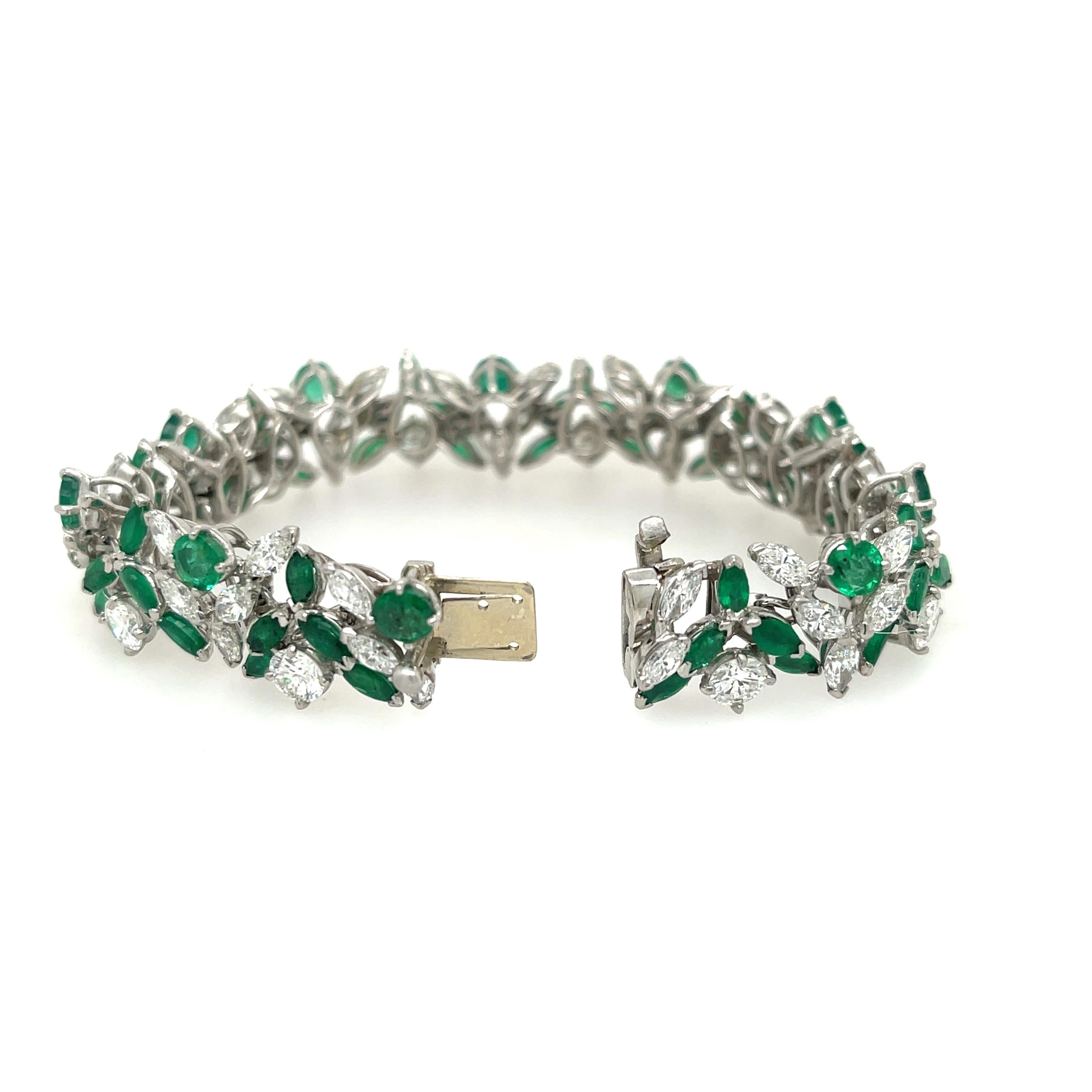 Women's Marquise and Round Emerald Diamond Bracelet Platinum