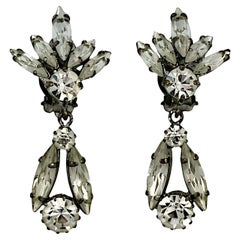 Vintage Marquise and Round Rhinestone Drop Earrings circa 1950s