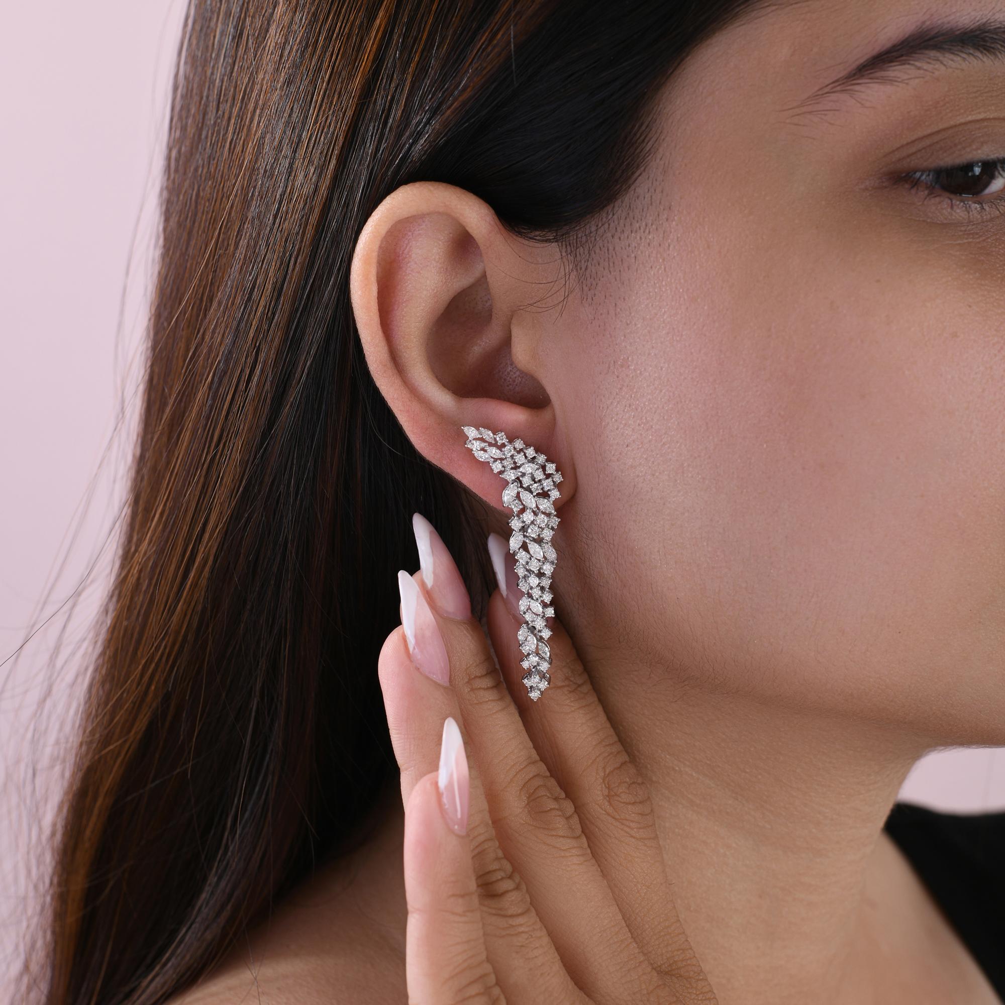 Marquise and Round Statement Long Cluster Diamond Earrings 18 Karat White Gold For Sale 1