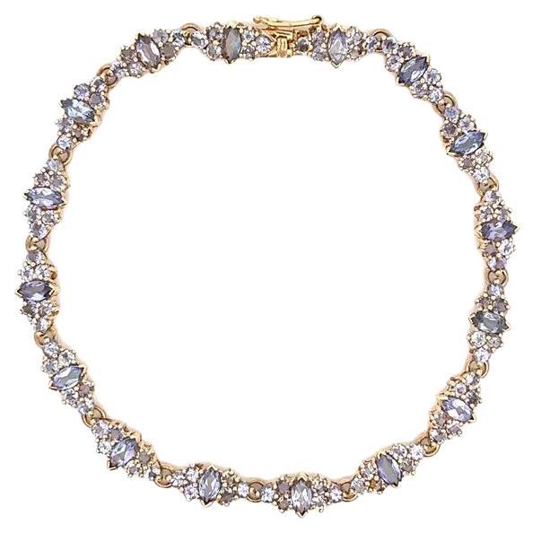 Marquise and Round Tanzanite Gold Cluster Link Vintage Bracelet For Sale