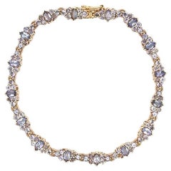 Marquise and Round Tanzanite Gold Cluster Link Vintage Bracelet