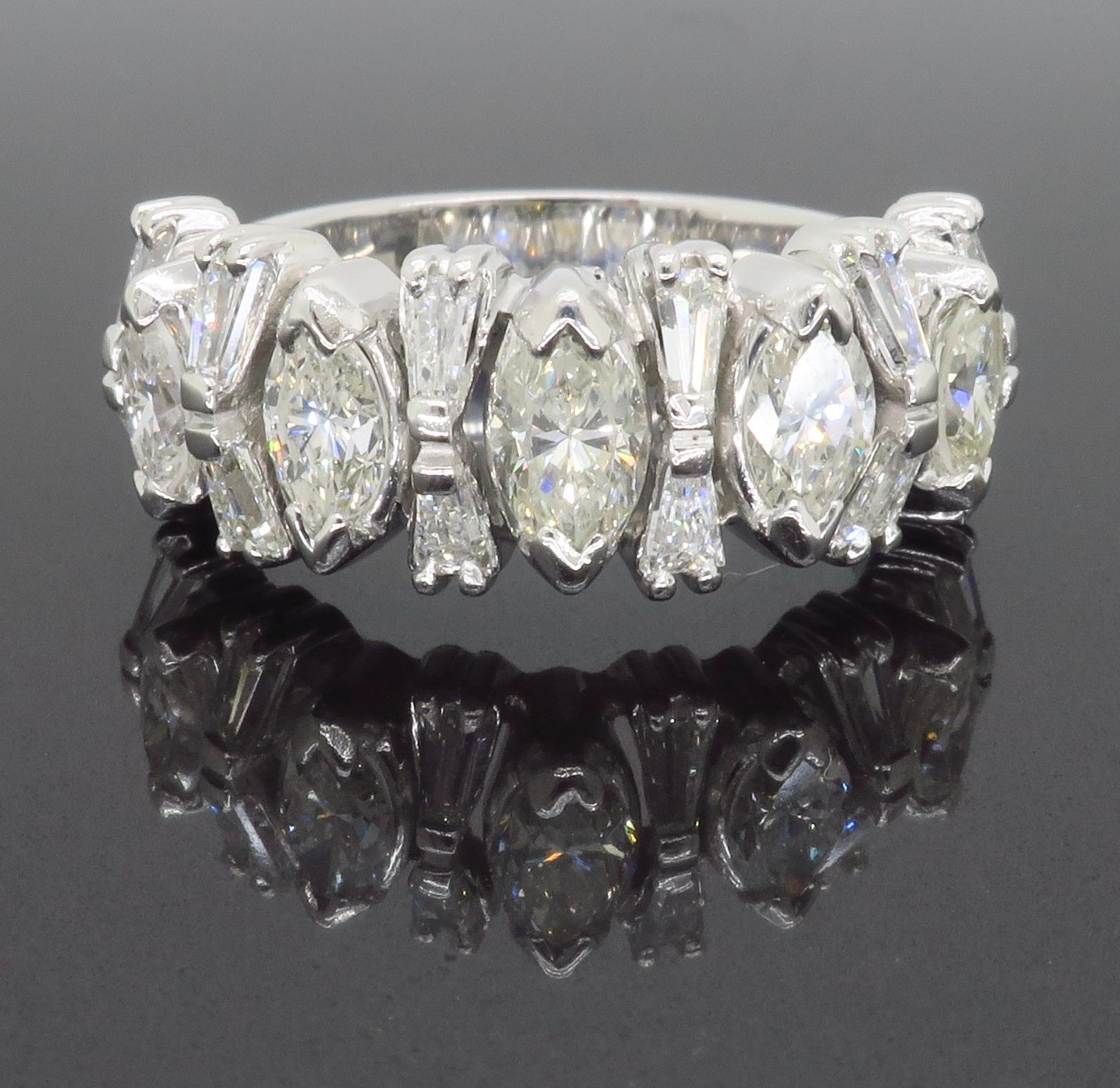 Marquise and Tapered Baguette Diamond Band For Sale 3
