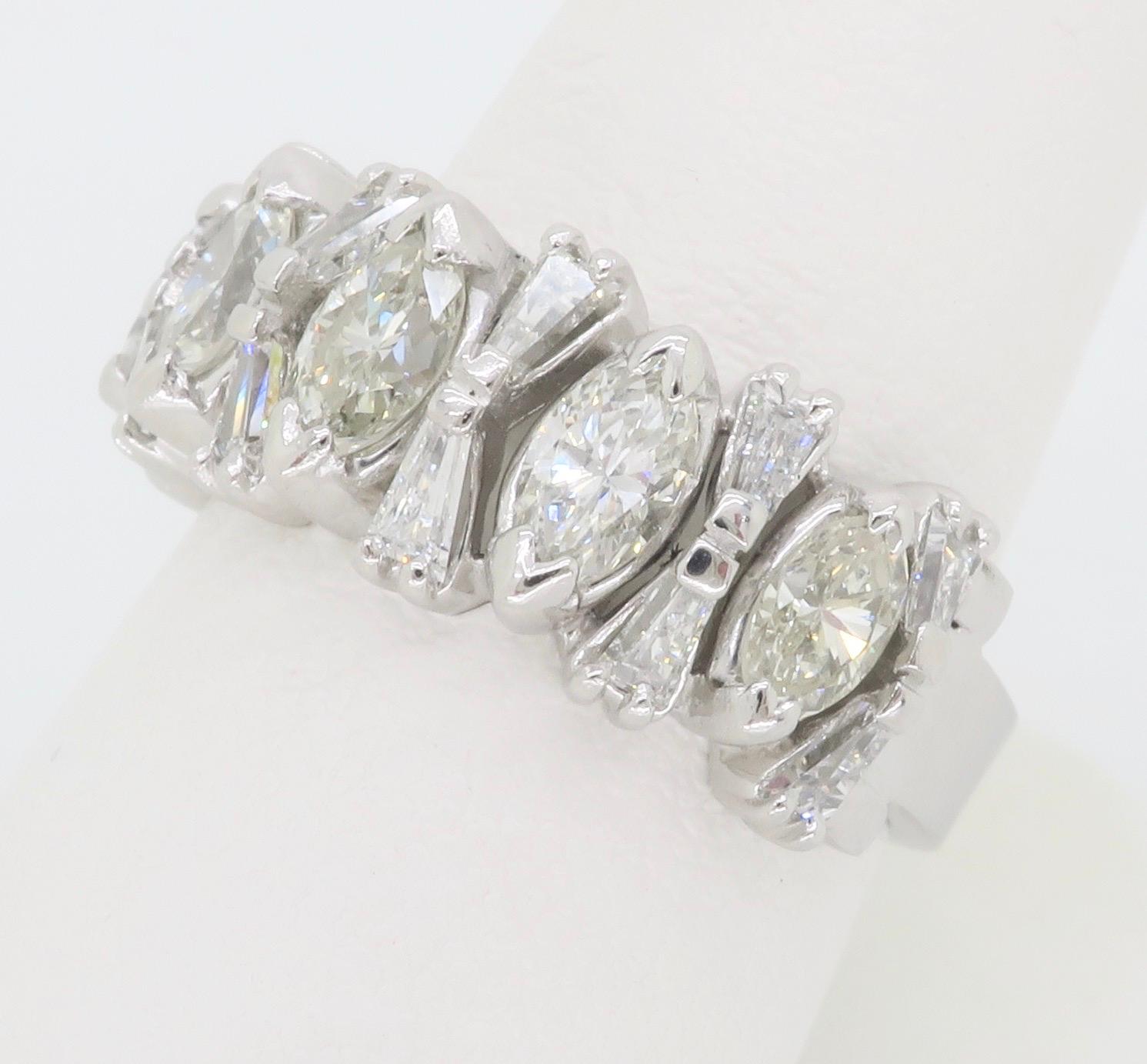 Marquise and Tapered Baguette Diamond Band In New Condition For Sale In Webster, NY