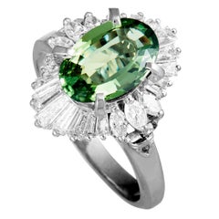 Marquise and Tapered Baguette Diamonds and Peridot Oval Platinum Ring Marquise and Tapered Baguette Diamonds and Peridot Oval Platinum Ring