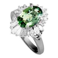 Marquise and Tapered Baguette Diamonds and Peridot Oval Platinum Ring Marquise and Tapered Baguette Diamonds and Peridot Oval Platinum Ring