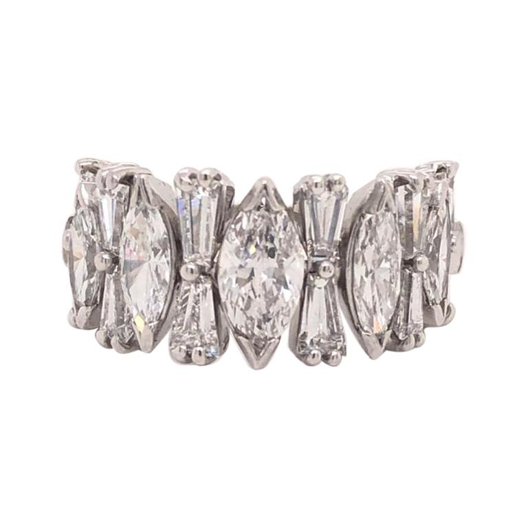 3.8 Carat Marquise and Tapered Baguette Half Diamond Band Platinum Ring 