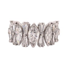 3.8 Carat Marquise and Tapered Baguette Half Diamond Band Platinum Ring