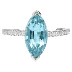Marquise Aquamarine 14K (18K Custom) Diamond Accent Ring
