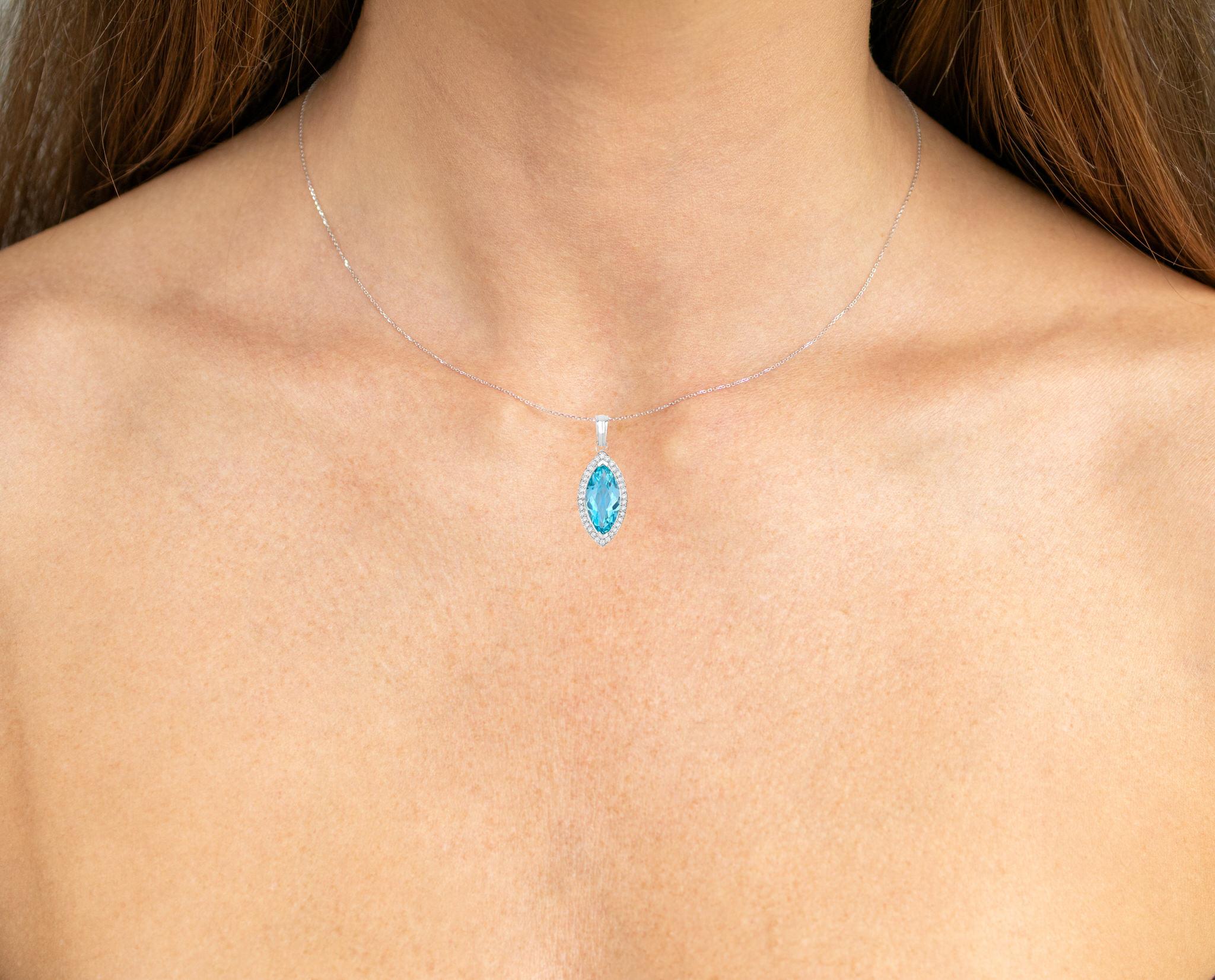 It comes with the Gemological Appraisal by GIA GG/AJP
All Gemstones are Natural
Marquise Cut Aquamarine = 2.33 Carat
34 Round Diamonds = 0.22 Carats
Metal: 14K White Gold
Pendant Dimensions: 27 x 10 mm