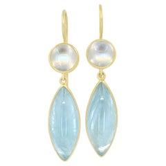 Marquise Aquamarine Round Moonstone Gold Drop Earrings, Lola Brooks 2023