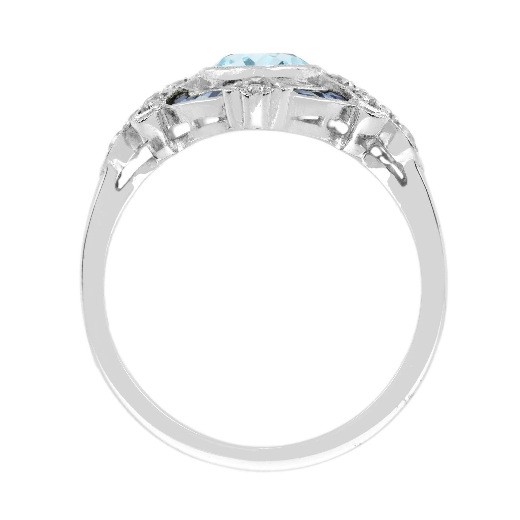 For Sale:  Marquise Aquamarine Sapphire Diamond Victorian Style Cocktail Ring in 18K Gold 6