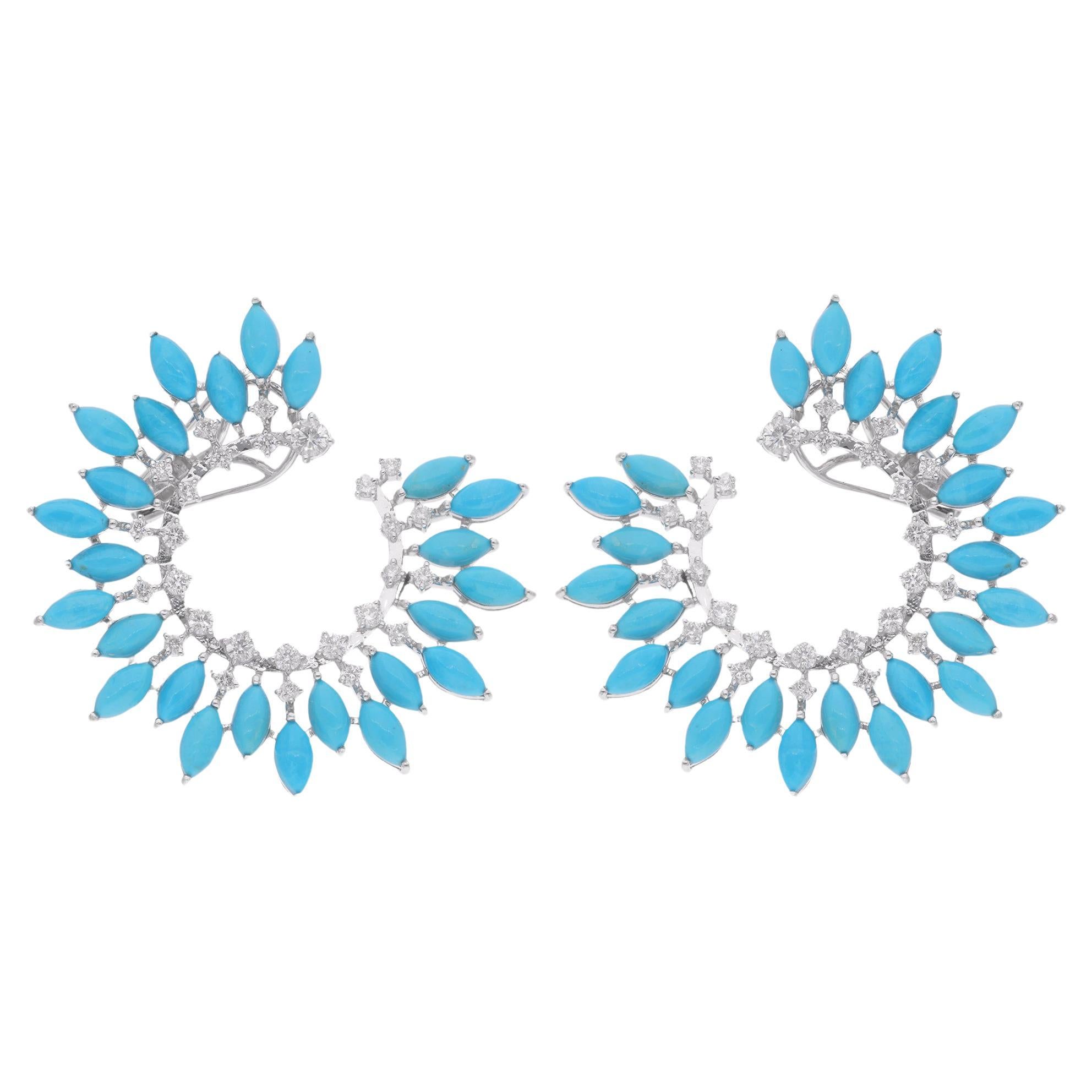 Marquise Arizona Turquoise Gemstone Hoop Earrings Diamond 18 Karat White Gold