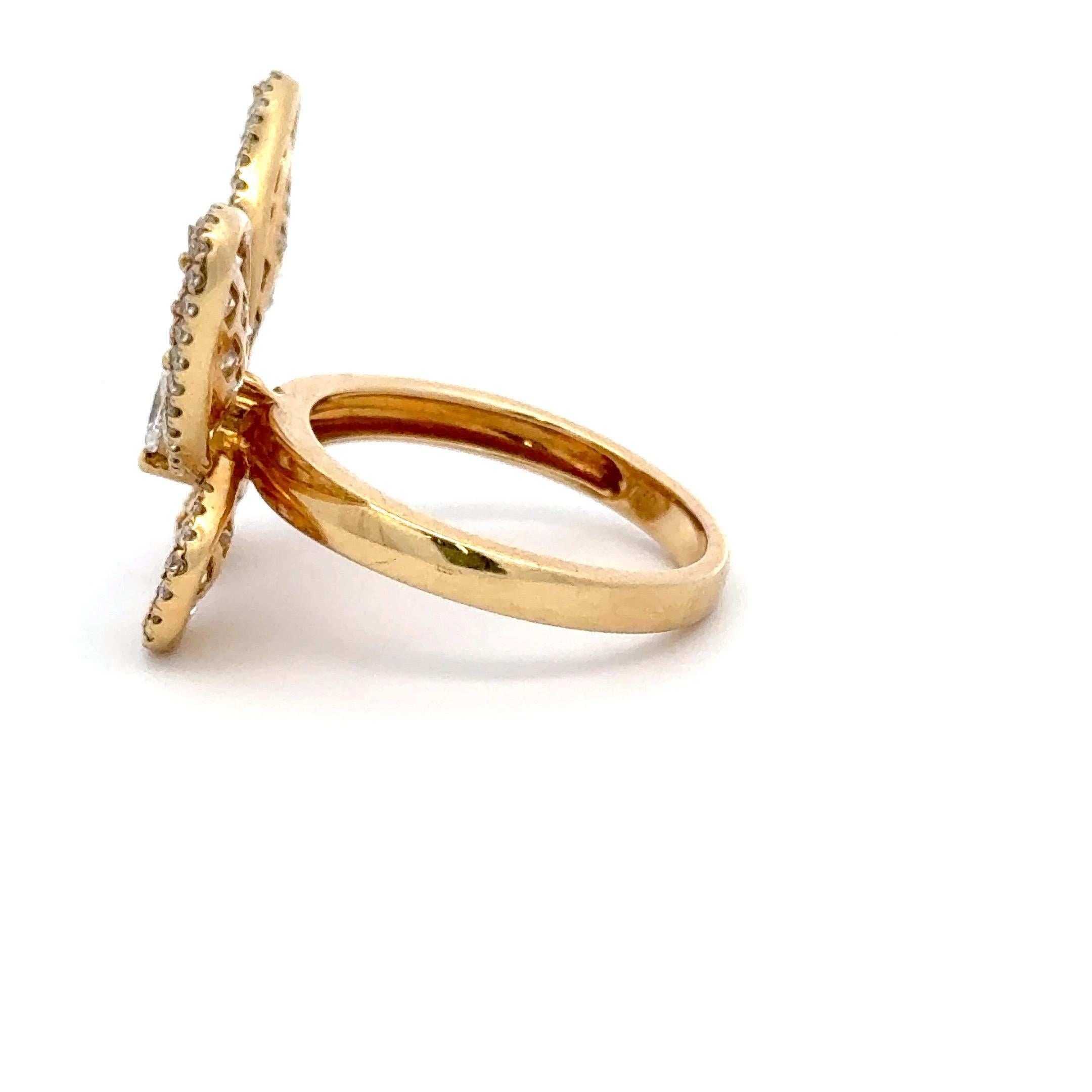 Marquise Assher Cut & Round Diamond Butterfly Cocktail Ring 1.70 CTS 18KT Gold For Sale 2
